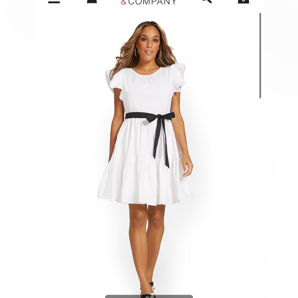 New York & Company Ruffle-sleeve belted dress